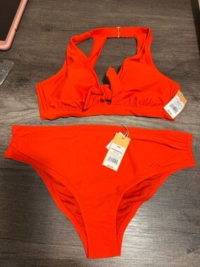 Bright Orange Tie-Front Bikini Set